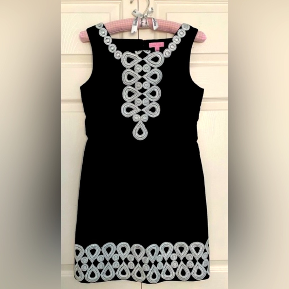 Lilly Pulitzer Adelson Black Dress Silver Trim-Size 2